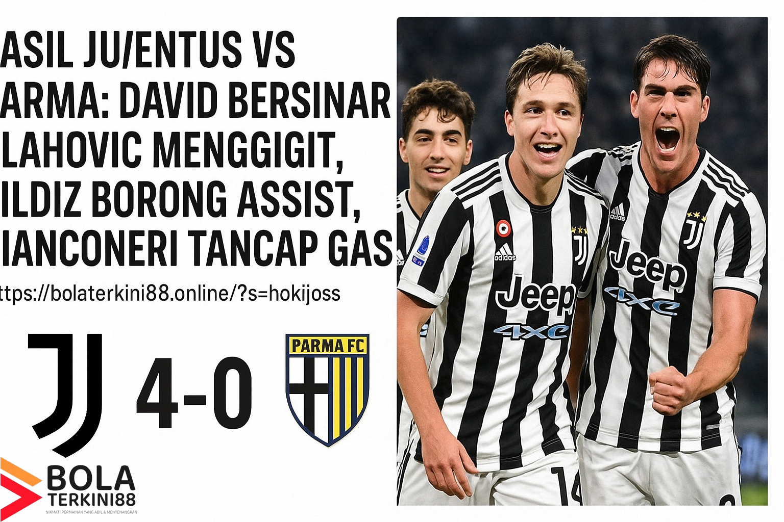 David dan Dusan Vlahovic merayakan gol kemenangan Juventus atas Parma di Serie A 2025, dengan Kenan Yildiz menjadi kreator dua assist penting.