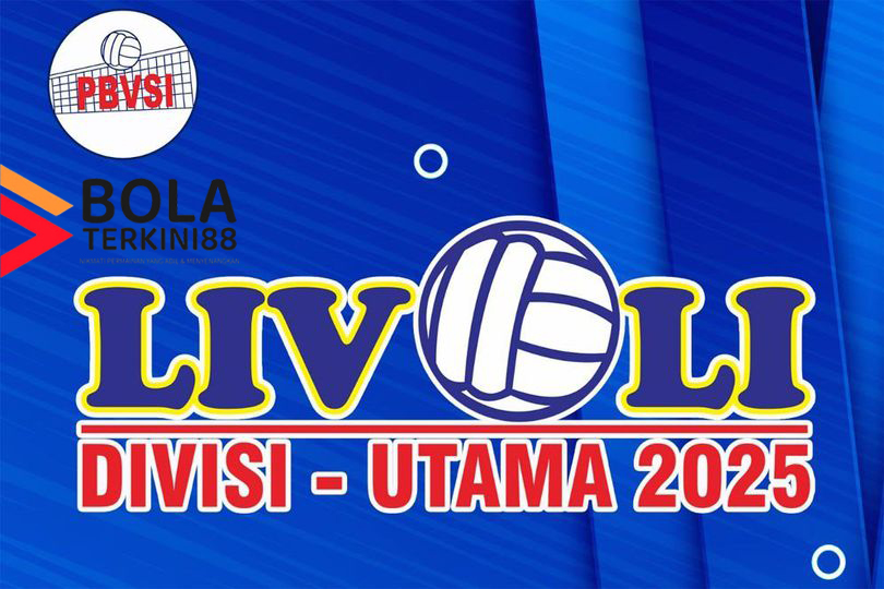 Logo resmi Livoli Divisi Utama 2025 PBVSI dengan branding Bolaterkini88 di latar biru